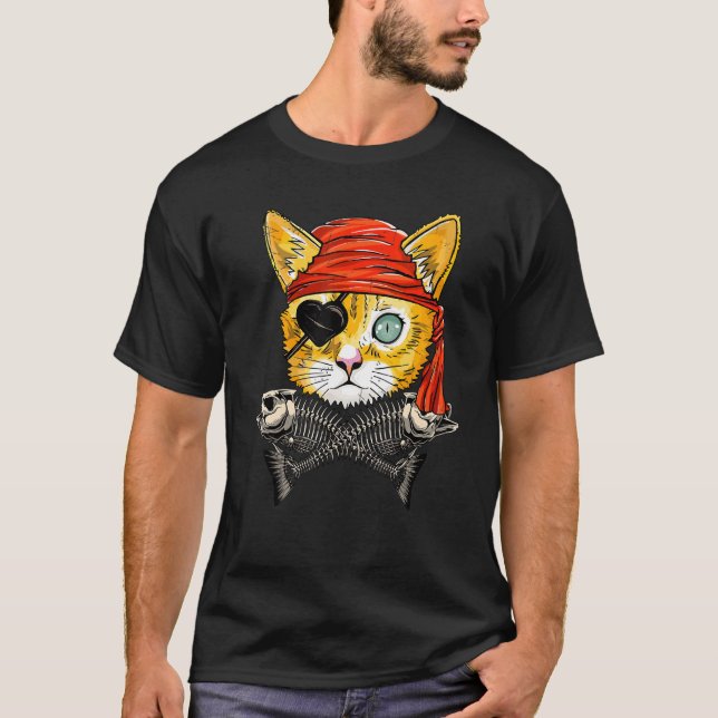 T-shirt Drapeau Jolly Roger au Visage de Chat Pirate Migno (Devant)