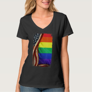 T-shirt Drapeau Lgbt Derrière Drapeau Américain Fierté Arc