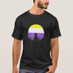 T-shirt Drapeau LGBT Non Binaire Chat Lune Genderqueer Enb