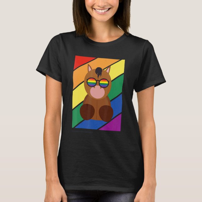 T-shirt Drapeau Lgbtq Mois Gay pride Rainbow Horse Avec Lg (Devant)