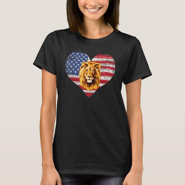 T-shirt Drapeau Lion Heart américain 4 juillet Drapeau Usa (Devant)
