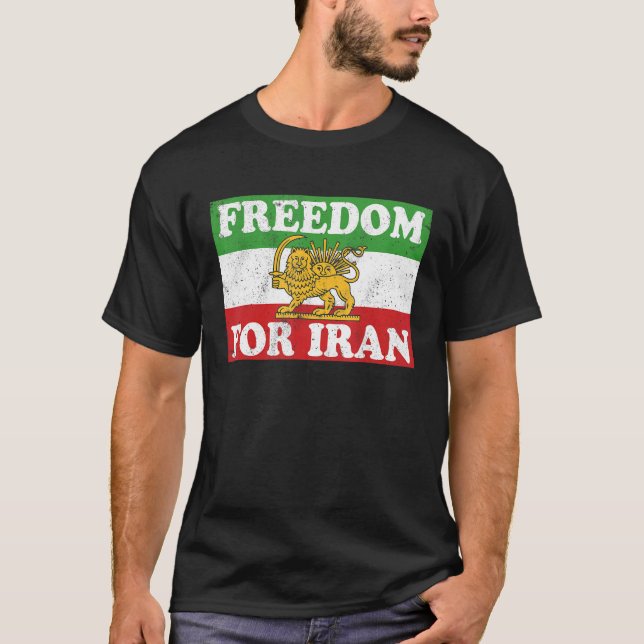 T-shirt Drapeau Lion iranien LIBERTÉ POUR L'IRAN soutenir  (Devant)