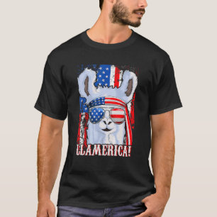 T-shirt Drapeau Llama Américaine Fille 4 juillet Llamer