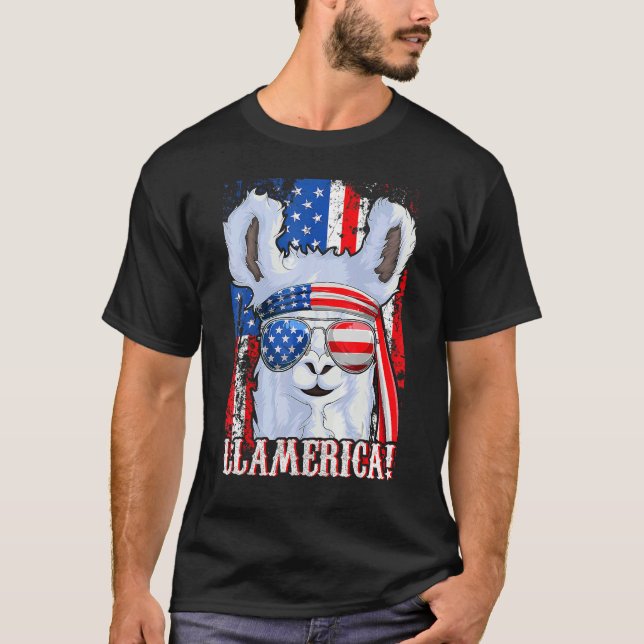 T-shirt Drapeau Llama Américaine Fille 4 juillet Llamer (Devant)