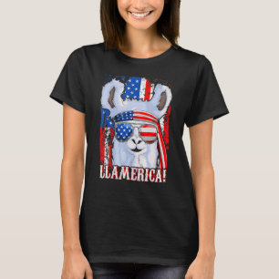 T-shirt Drapeau Llama Américaine Fille 4 juillet Llamer
