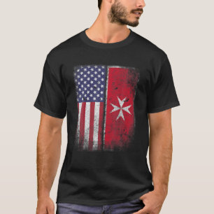 T-shirt Drapeau Maltais Américain Malte Croix Américaine