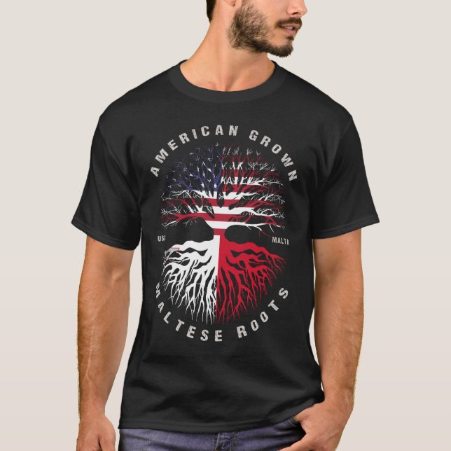 T-shirt Drapeau Malte, racines maltaises croissantes améri (Devant)