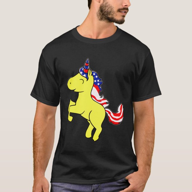 T-shirt Drapeau Mane caricature Unicorn Yellow Patriotic U (Devant)