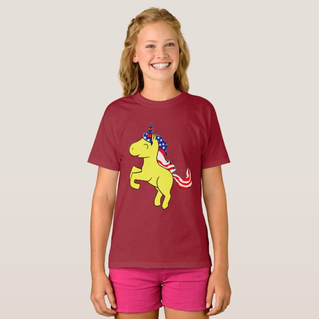 T-shirt Drapeau Mane caricature Unicorn Yellow Patriotic U (Devant entier)