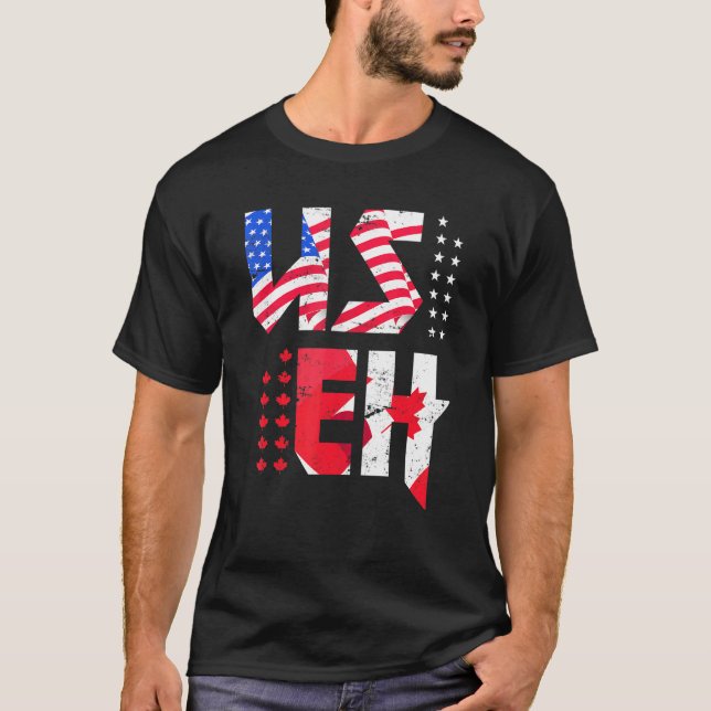 T-shirt Drapeau Maple Leaf Us Fierté Canadienne Américaine (Devant)