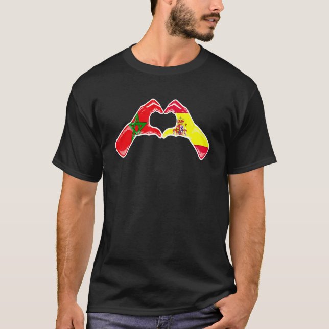 T-shirt Drapeau Maroc Espagne - Cœur Marocain Espagnol (Devant)