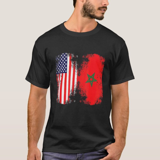 T-shirt Drapeau Marocain Américain Maroc Soccer Supp (Devant)