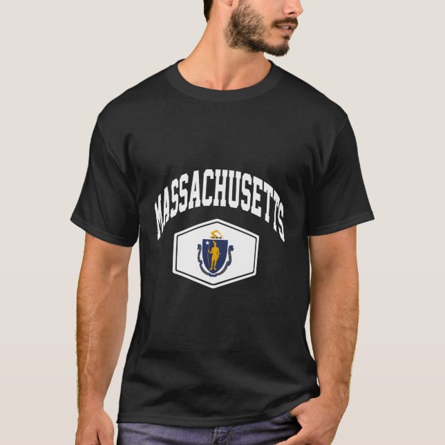 T-shirt Drapeau Massachusetts Ma Throwback (Devant)