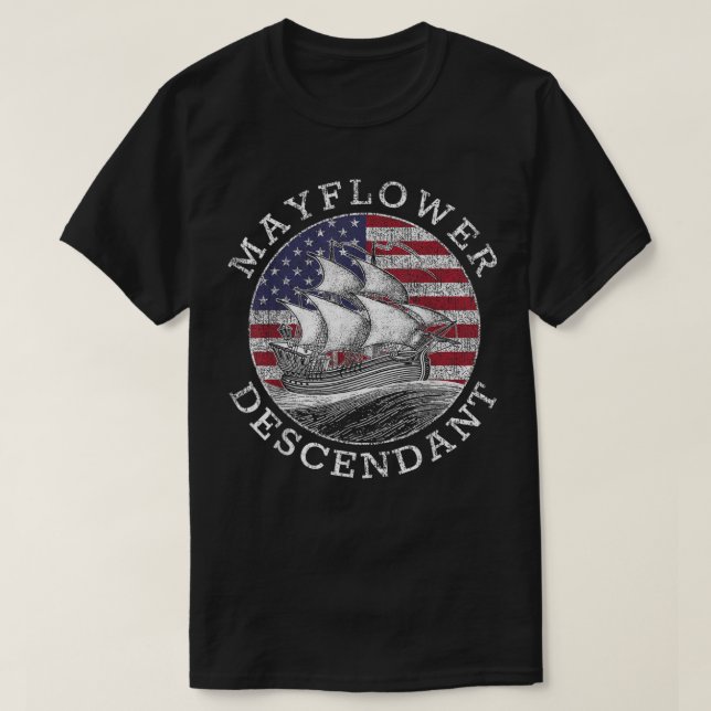 T-shirt Drapeau Mayflower Descendant USA Distorsion (Design devant)