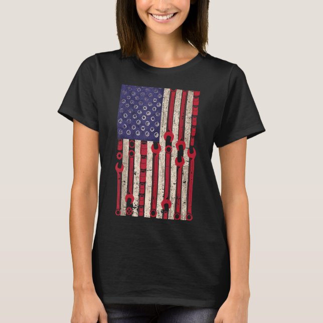 T-shirt Drapeau mécanique américain 4 juillet Patriotique  (Devant)