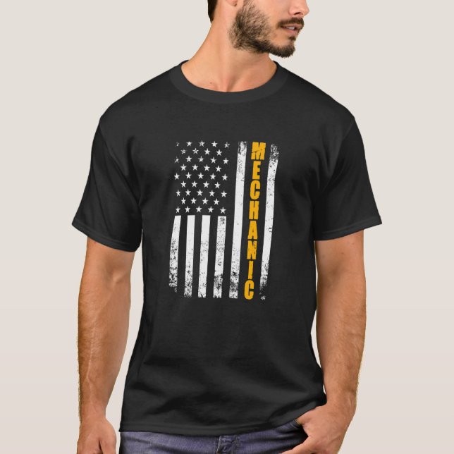 T-shirt Drapeau Mécanique Américain Usa Patriotique Fier M (Devant)
