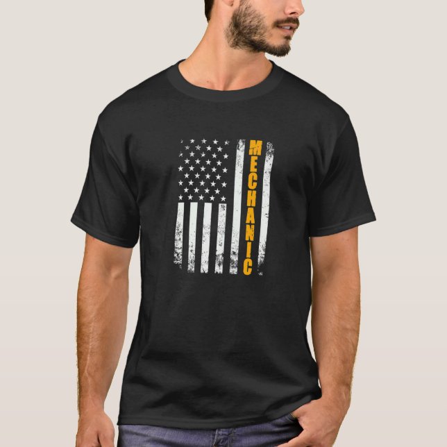T-shirt Drapeau Mécanique Américain Usa Patriotique Fier M (Devant)