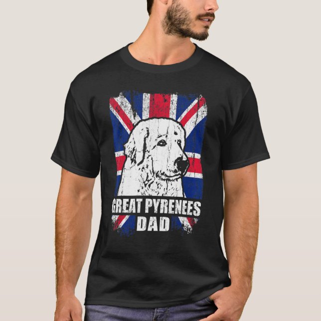 T-shirt Drapeau Mens Great Pyrenees Papa Cool Uk Drapeau V (Devant)