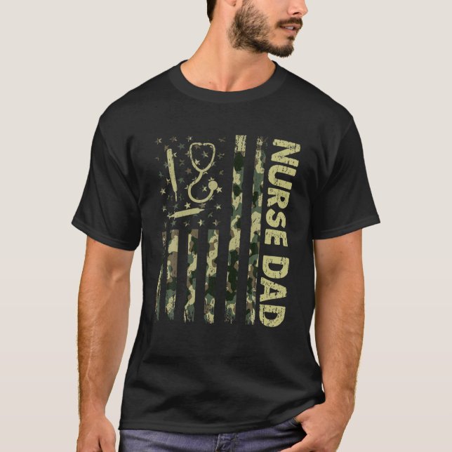 T-shirt Drapeau Mens USA Camouflage Infirmière Papa Patrio (Devant)