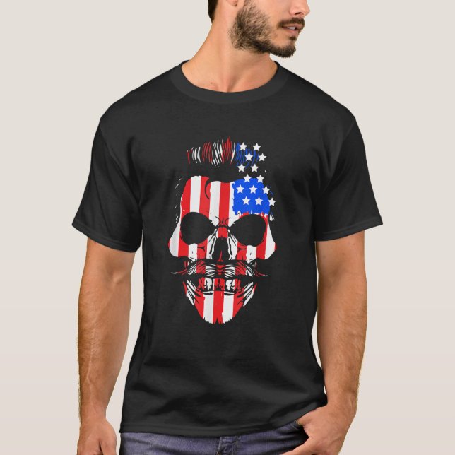 T-shirt Drapeau Mens USA Crâne 4 juillet Fête de l'Indépen (Devant)