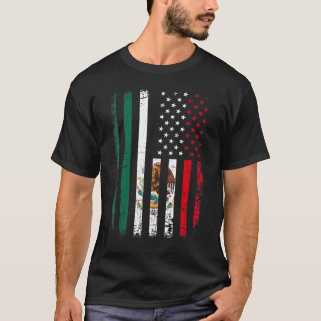 T-shirt Drapeau Mexicain Américain Mexicain Roses Mexique  (Devant)