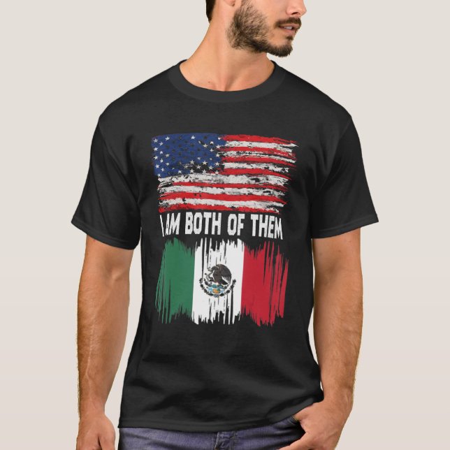 T-shirt Drapeau mexicain Drapeau semi-américain Drapeau mi (Devant)