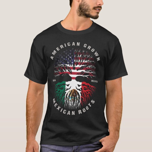 T-shirt Drapeau MEXICO américain aux racines mexicaines (Devant)