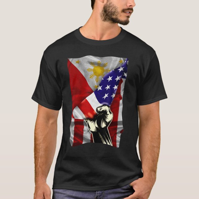T-shirt Drapeau mi-américain Filipino ROOTS USA Drapeau Ph (Devant)