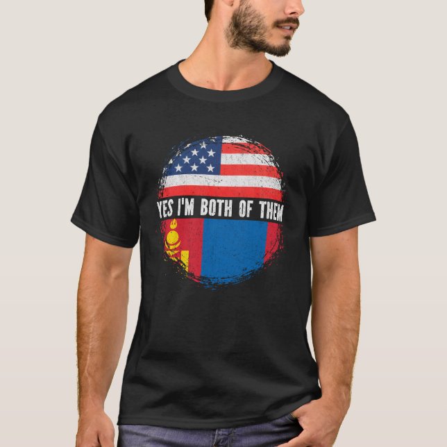 T-shirt Drapeau mi-américain mi-mongol USA Mongolie (Devant)