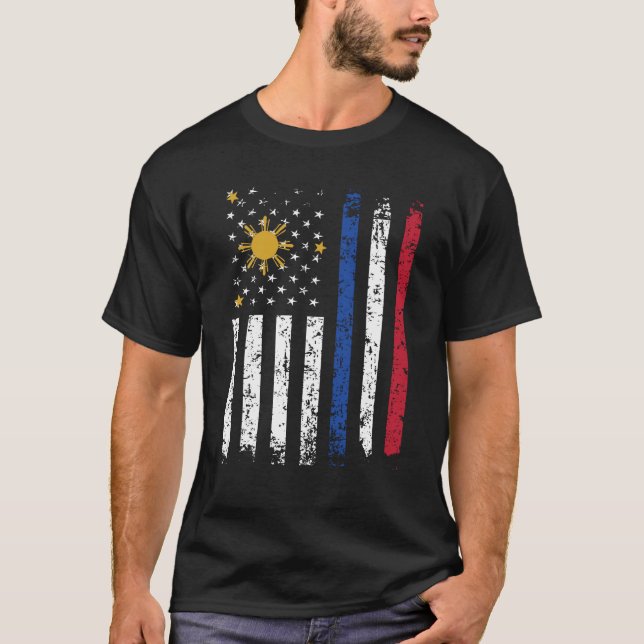 T-shirt Drapeau mi-philippin mi-américain Philippines USA (Devant)
