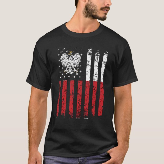 T-shirt Drapeau mi-polonais mi-américain Pologne USA (Devant)