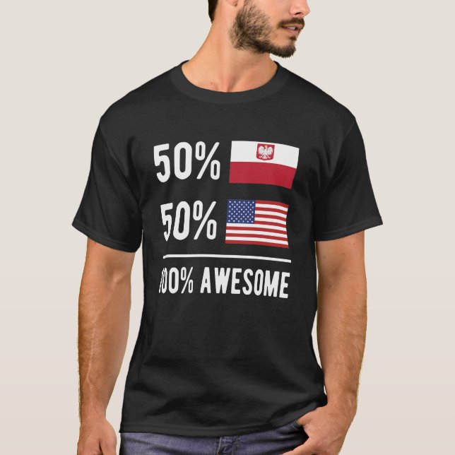 T-shirt Drapeau mi-polonais mi-américain Pologne USA (Devant)