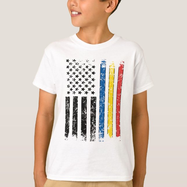 T-shirt Drapeau mi roumain mi-américain Roumanie USA (Devant)