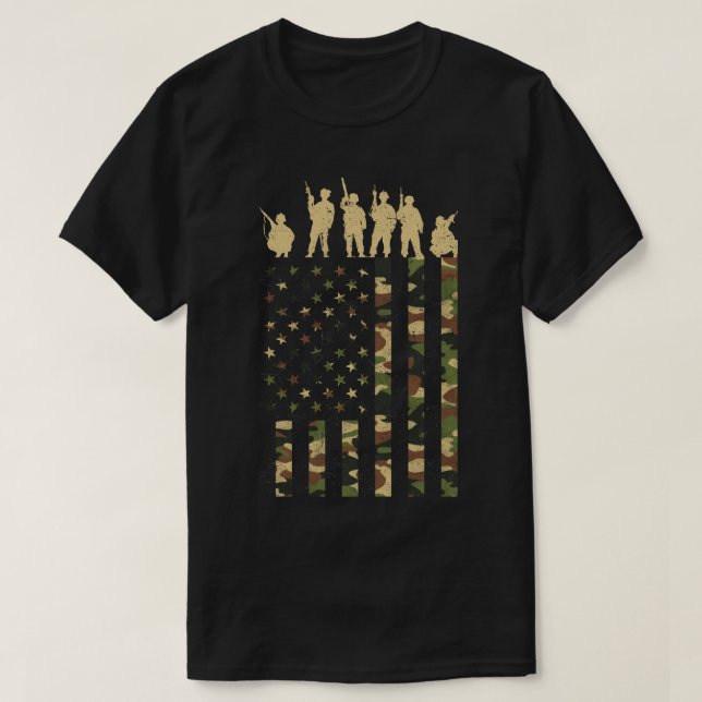 T-shirt Drapeau Militaire Américain des Soldats (Design devant)