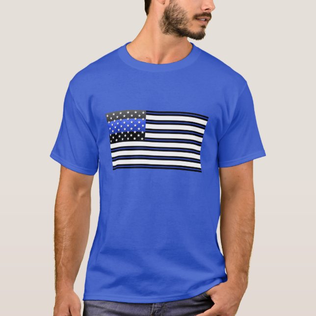 T-shirt Drapeau mince en ligne bleue - Étoiles, rayures et (Devant)