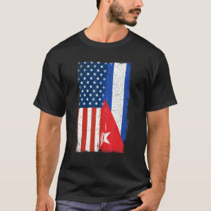 T-shirt Drapeau moitié cubain moitié américain Cuba Amériq