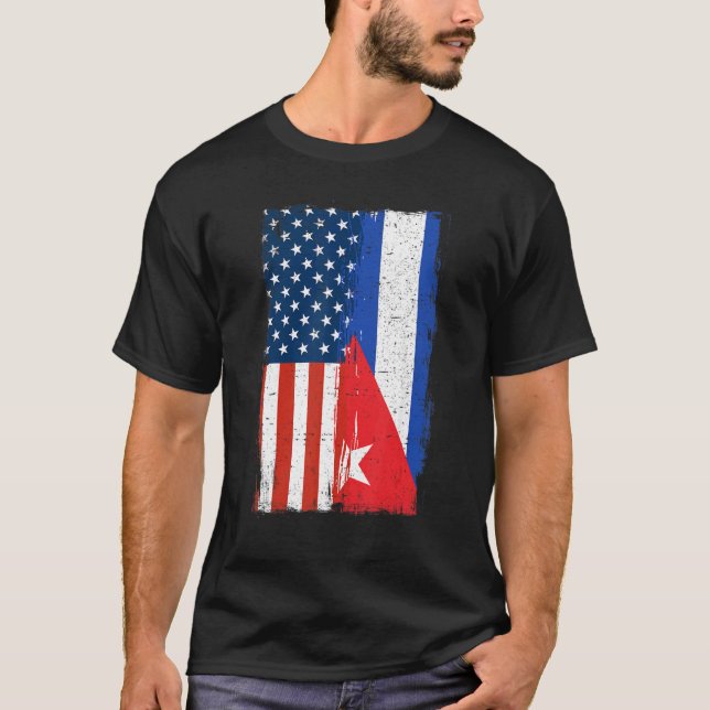 T-shirt Drapeau moitié cubain moitié américain Cuba Amériq (Devant)