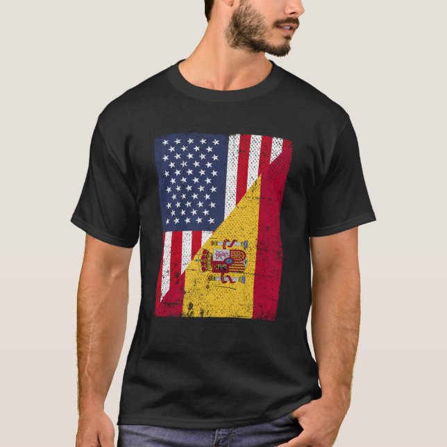 T-shirt Drapeau moitié États-Unis moitié Espagne Drapeau a (Devant)