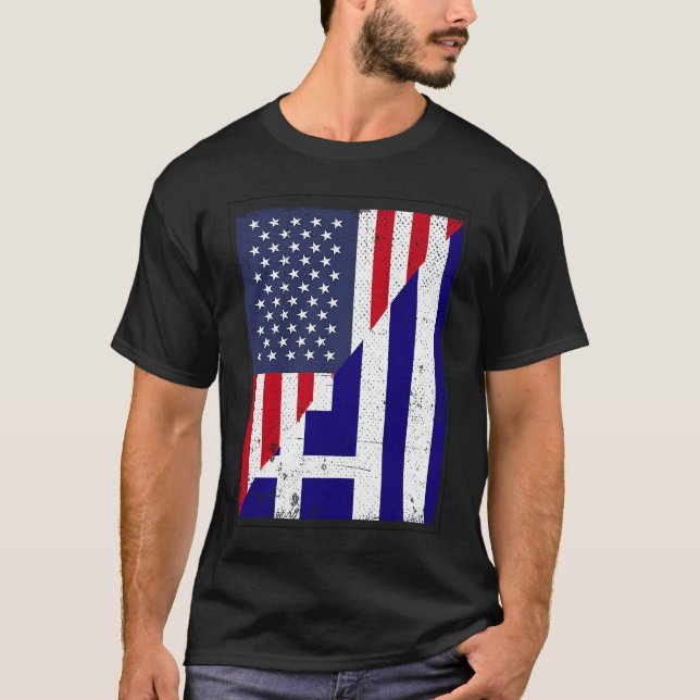 T-shirt Drapeau moitié États-Unis moitié Grèce Drapeau amé (Devant)