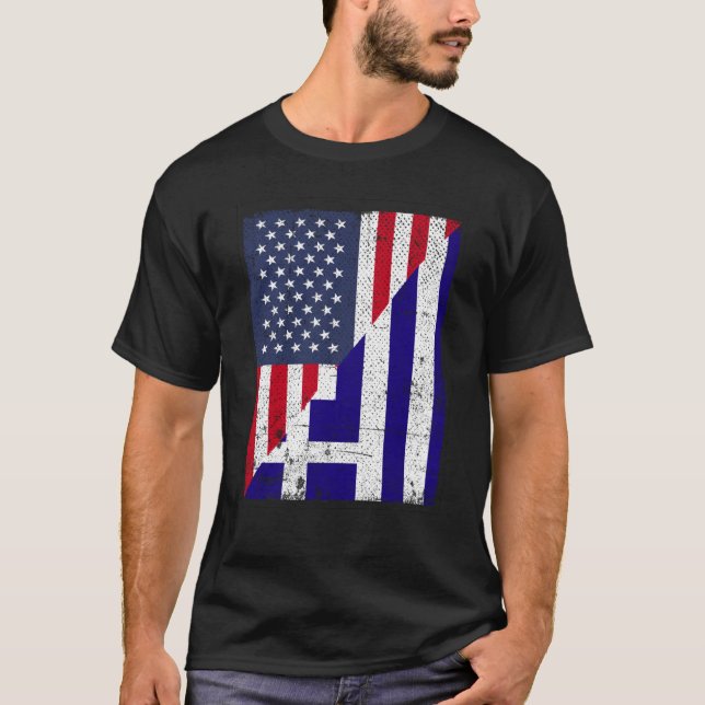 T-shirt Drapeau moitié États-Unis moitié Grèce Drapeau amé (Devant)