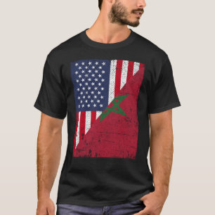 T-shirt Drapeau moitié États-Unis moitié Maroc Drapeau amé