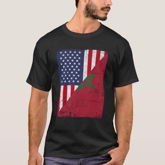 T-shirt Drapeau moitié États-Unis moitié Maroc Drapeau amé (Devant)