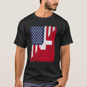 T-shirt Drapeau moitié États-Unis moitié Suisse Drapeau am