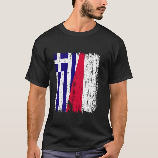 T-shirt Drapeau moitié Grèce Pologne Ascendance grecque po (Devant)
