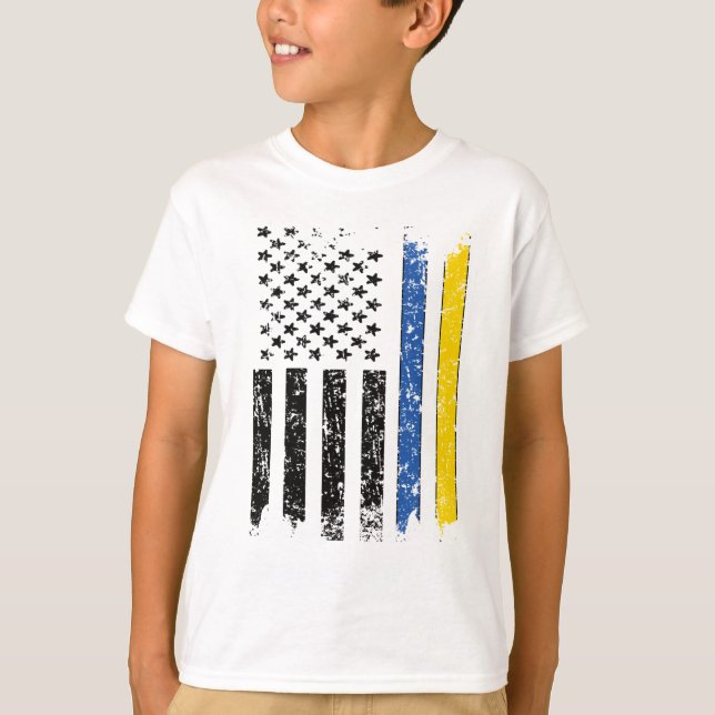 T-shirt Drapeau moitié ukrainien moitié américain Ukraine  (Devant)