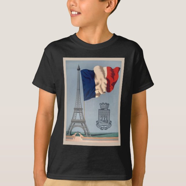 T-shirt Drapeau national vintage et Tour Eiffel (Devant)