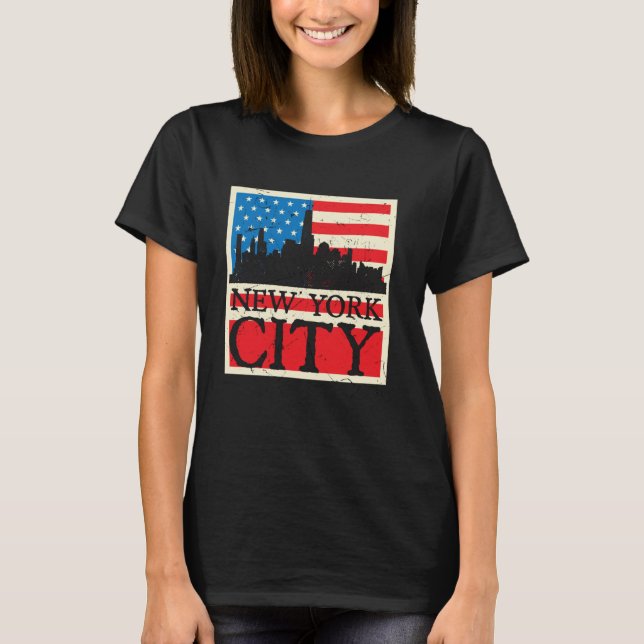 T-shirt Drapeau New York City Skyline Retro États-Unis en  (Devant)