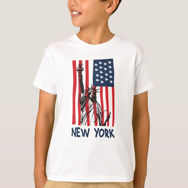 T-shirt Drapeau New York NY Statue de Liberty USA Amérique (Devant)