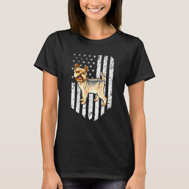 T-shirt Drapeau noir blanc américain Yorkshire Terrier 4e (Devant)