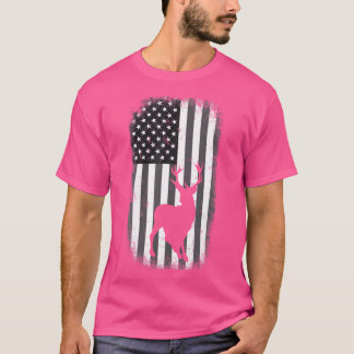 T-shirt Drapeau noir et blanc américain de chasse aux cerf